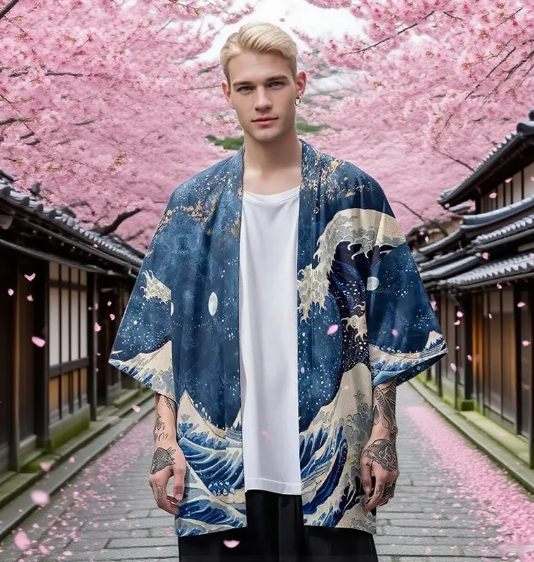 

Short Kimono Men Child Kimono Cardigan Japanese Fashion Cloak Popular Robe Streetwear Haori Samurai Kimono Beach Shirt Bathrobe