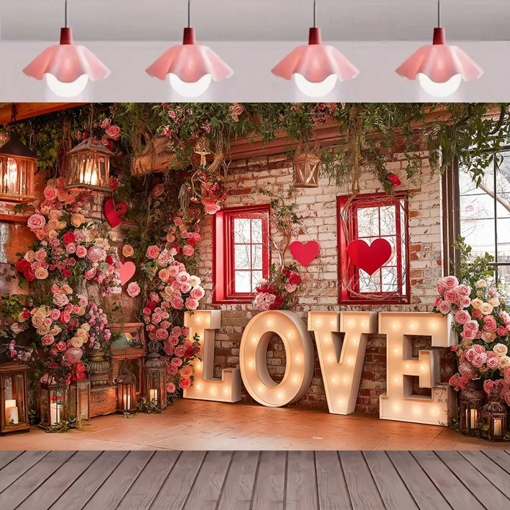 

February 14th Valentine's Day Rose themed Banner Photography Backdrop, Couple Date Party Decoration Photography Studio Backdrop