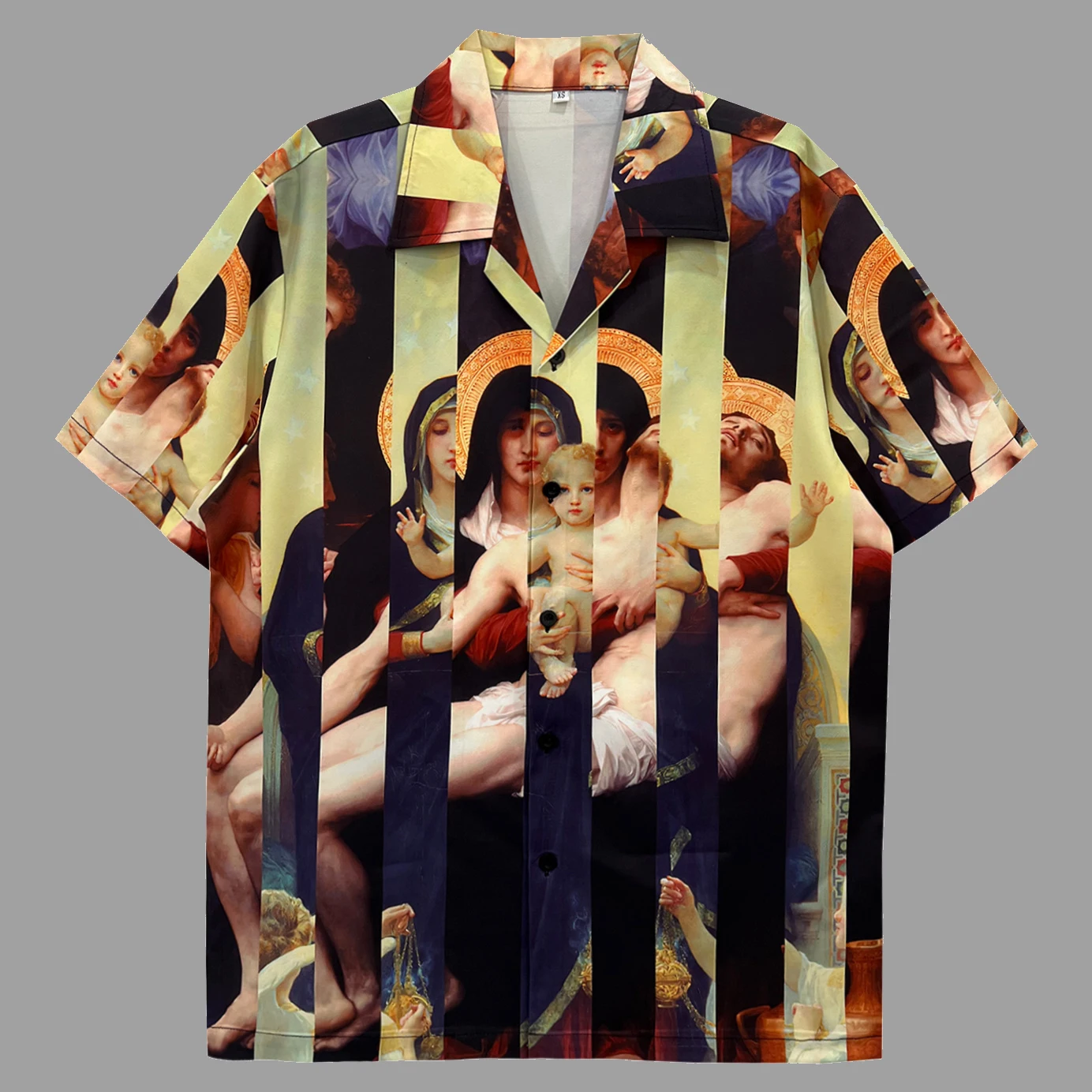 Striped Pattern Splicing Print Shirts Men Short Sleeve Casual Shirt 2025  Abstract Art Portrait Print Shirt Party Men Clothing