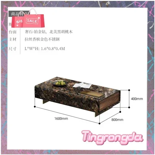JJJJ07Modern Light Luxury Natural Marble Tea Table Italian High-End Storage Sofa And Tea Table Rectangular
