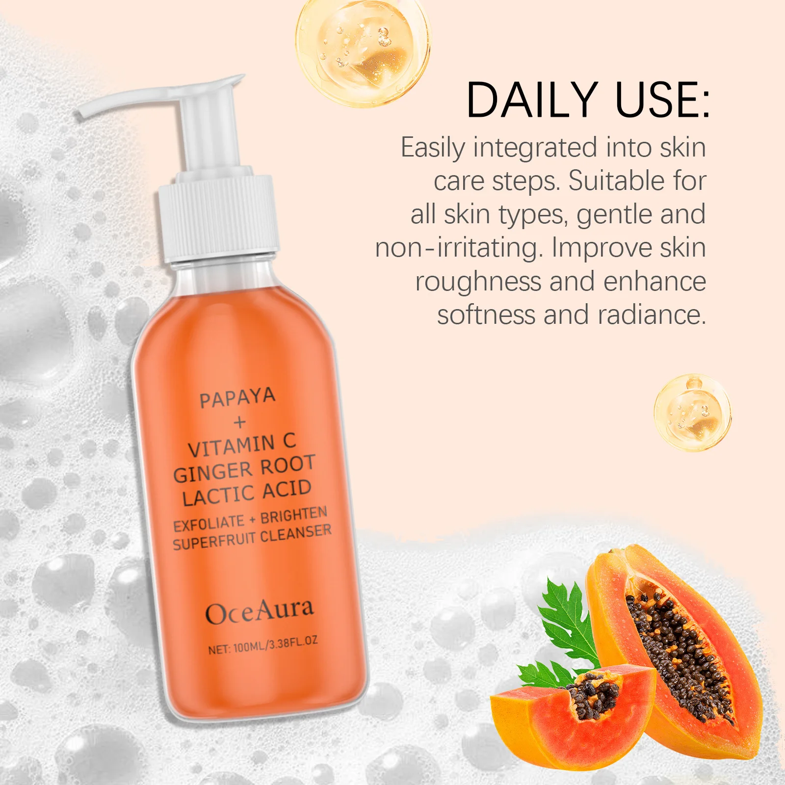 

Mild Exfoliating Cleanser Papaya Exfoliate Oil Control Deep Cleansing Remove Dirt Blackhead Shrink Pore Brighten Facial Cleanser