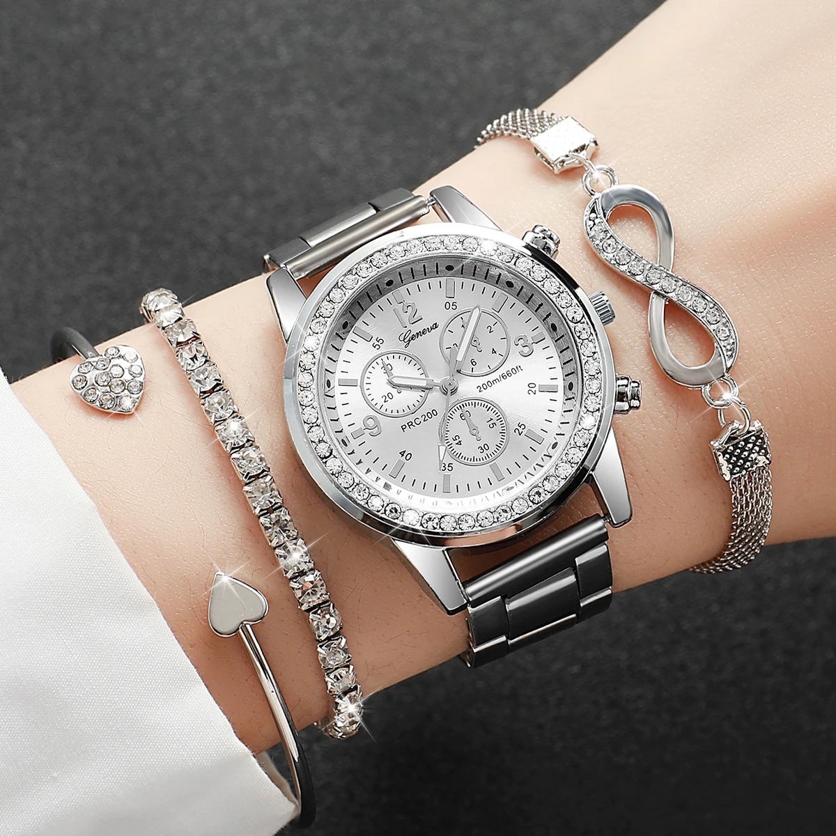 4PCS/Set Luxury Rhinestone Women Watches Fashion Ladies Quartz Watch Bracelets Set Reloj Mujer（Without Box）