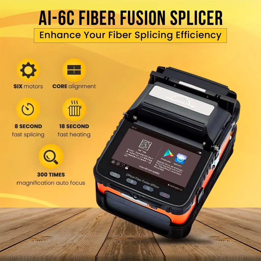 Automatic Fiber Optic Fusion Splicer Kit Core Alignment with 6 Motors Fiber Splicer Machine 8s Splicing 18s Heating