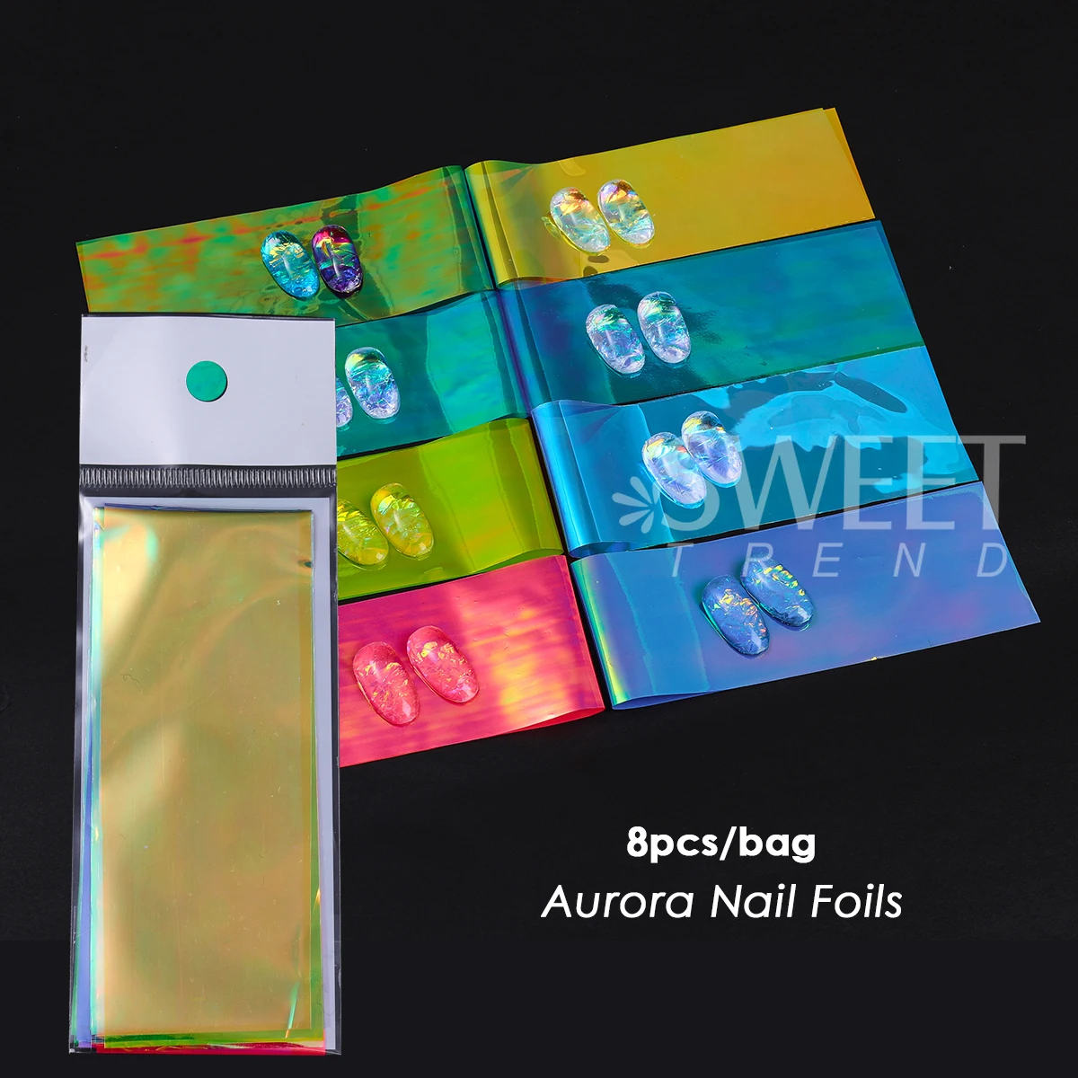 8 قطعة/الحقيبة الخيال السلوفان مسمار الفن الديكور قزحي الألوان أورورا رقائق يلتف التسلق ورقة DIY بها بنفسك مجوهرات أنيقة مانيكير المنزلق #4