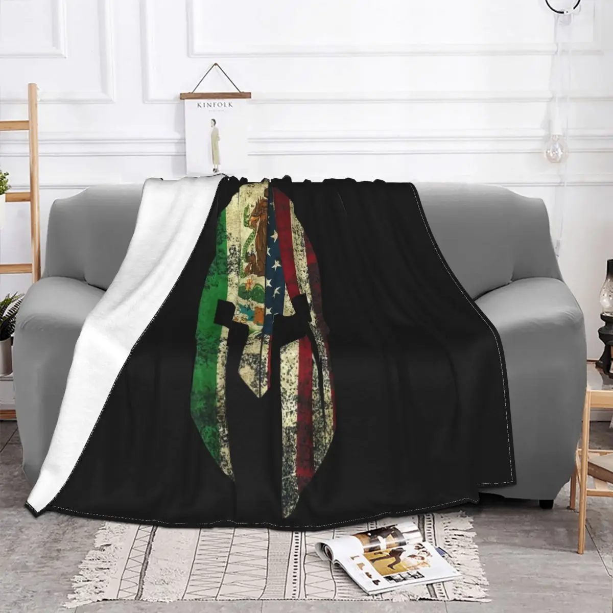 Us Mexican American Spartan Helmet Chicano Unisex Oversize Family Woman Goth Designing Throw Blanket