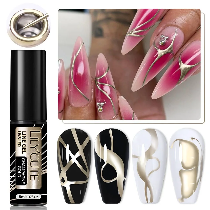LILYCUTE 3 pièces peinture métallique Liner Gel vernis à ongles Super brillant or argent Rose or Gel Nail Art tirer ligne UV Gel vernis