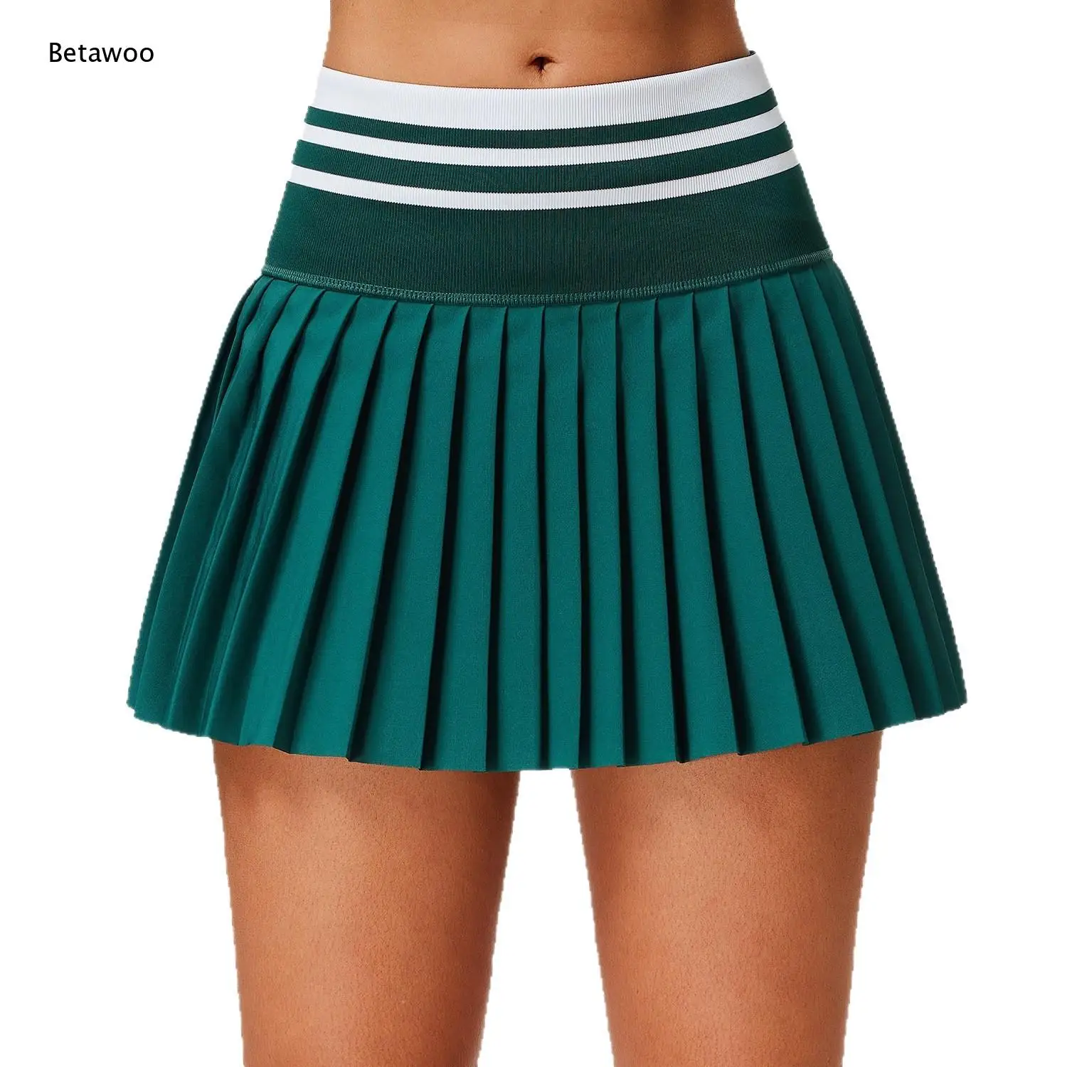 Women's High Waist Pleated Tennis Skirt with Striped Waistband Athletic Mini Skort for Running Gym Yoga Badminton Summer Sports