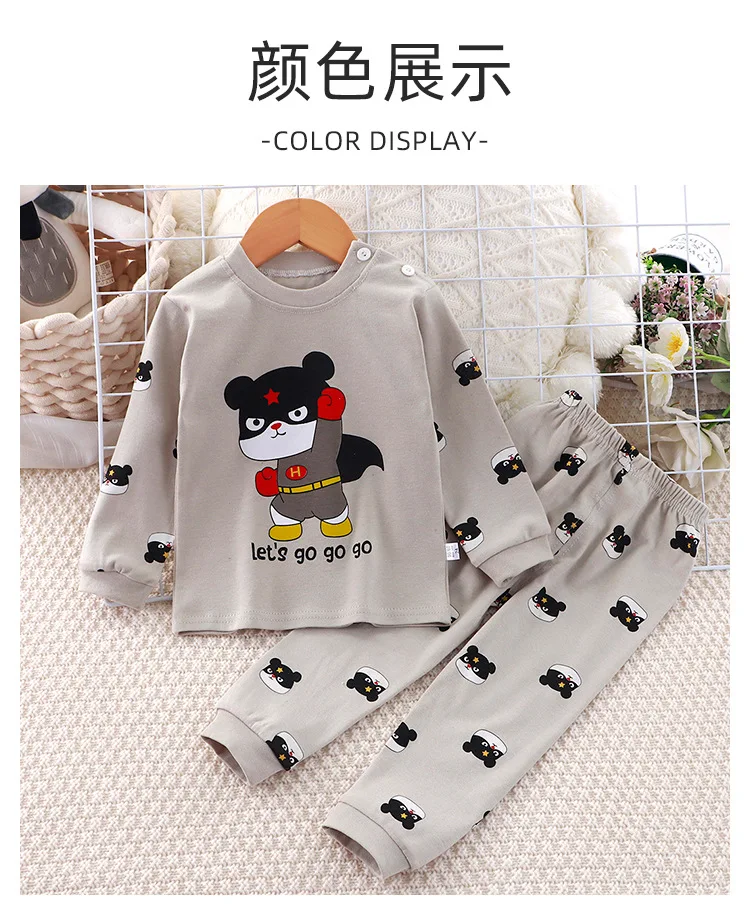 Jungen Mädchen Herbst Baumwolle Langarm-Wärmeset Kinder Weiche Atmungsaktive Heimkleidung Baby Kinder Dehnbare Bequeme Pyjamas Casual – Detail 10