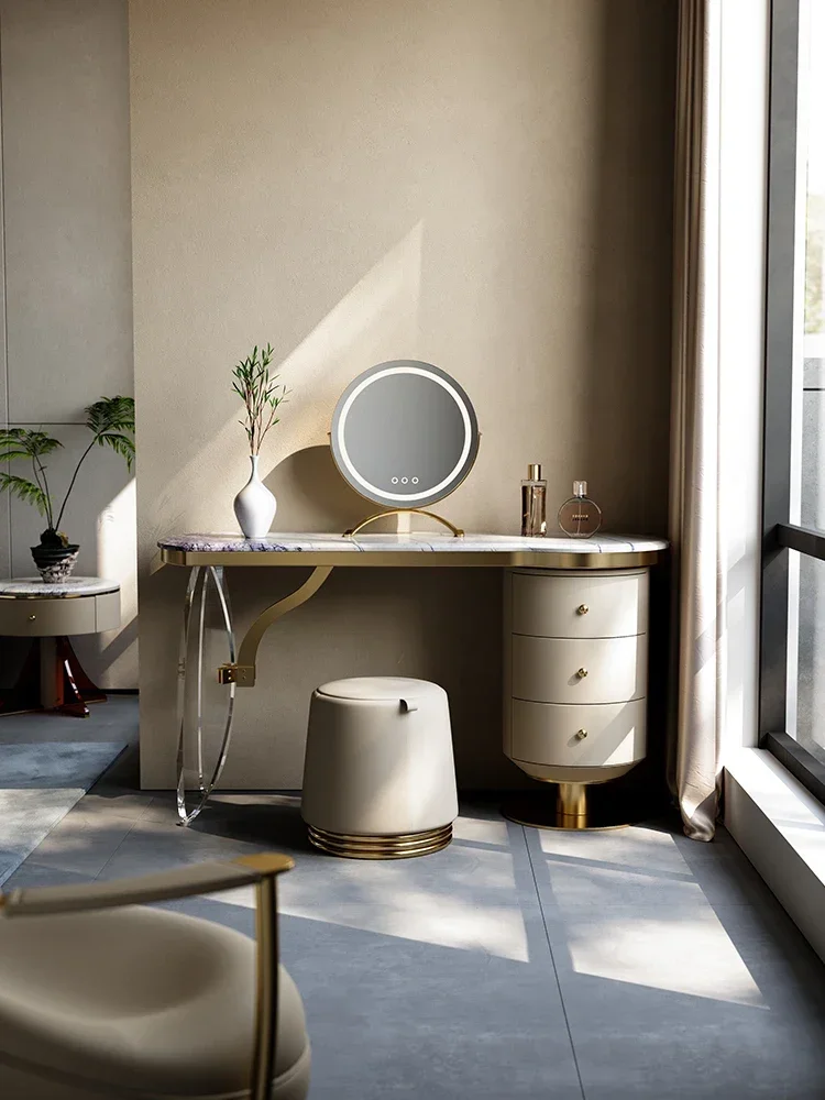 

Natural Marble Dressing Table Italian Minimalist High-Grade Luxury Stone Bedroom Storage Integrated Makeup Table