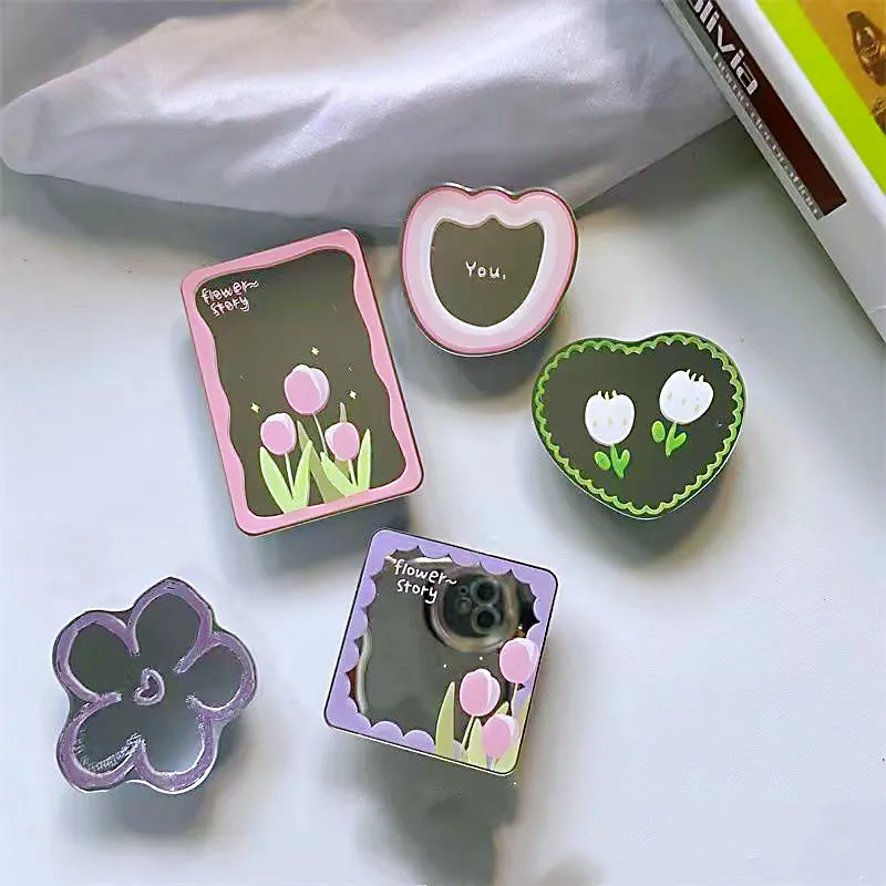 

INS Cute flower tulip Make Up Mirror Bracket Phone Grip Tok Griptok Holder Ring For iPhone 16 Accessories Phone Stand Holder