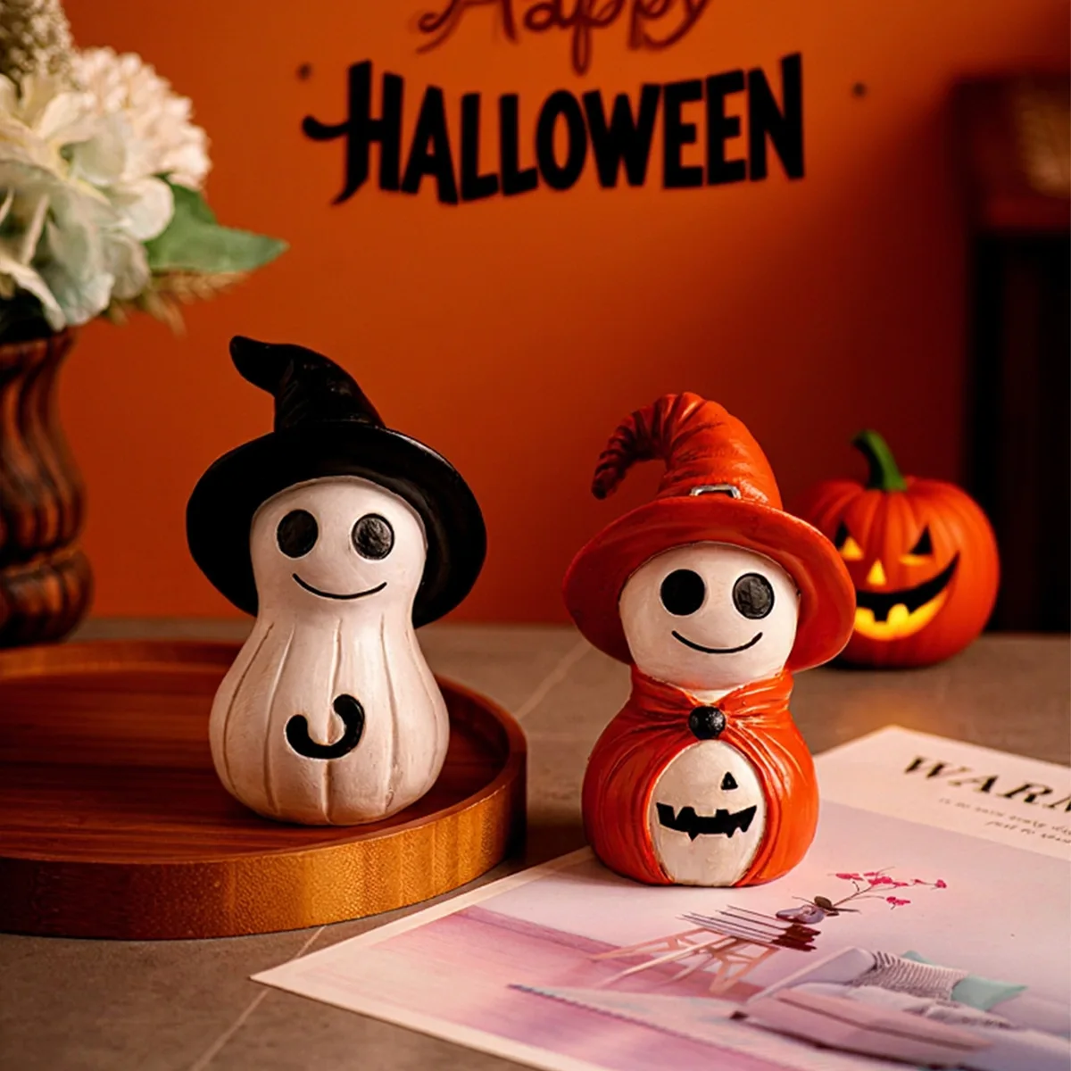 

Halloween decoration creative resin ornaments cute style smiling ghost wizard crafts festival decoration ornaments