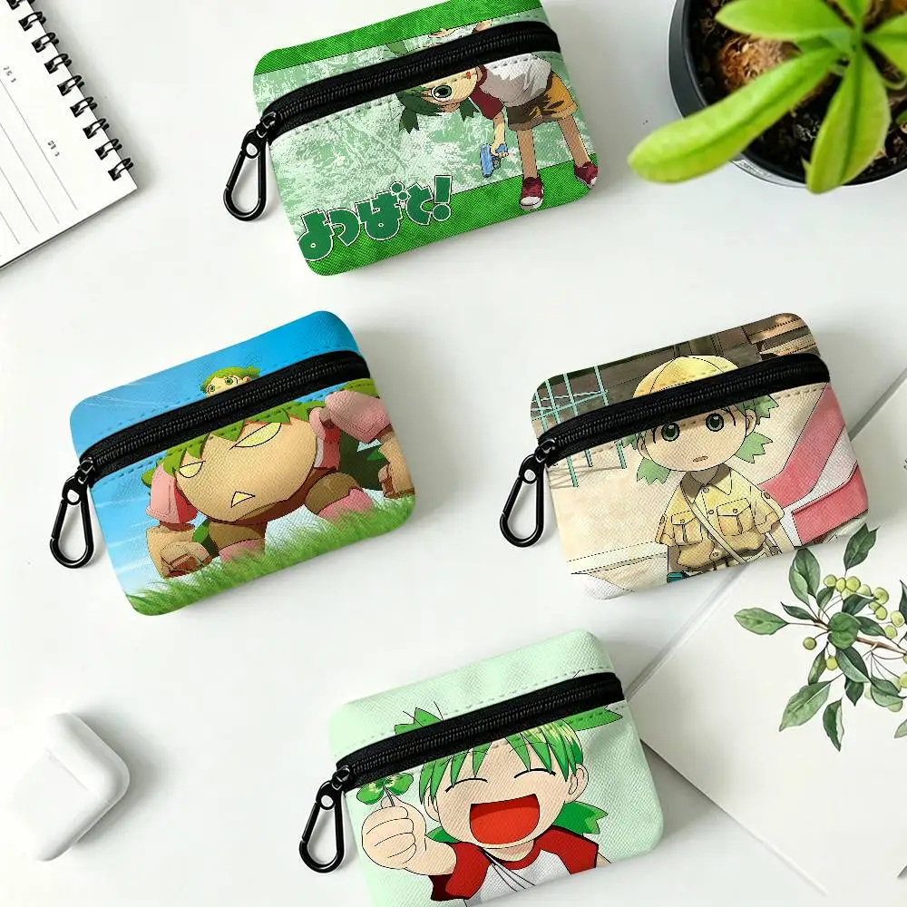 Anime Y-Yotsuba Sweet Lightweight Oxford Fabric Coin Purse Carabiner Hook Design Mini Card Key Organizer Bag