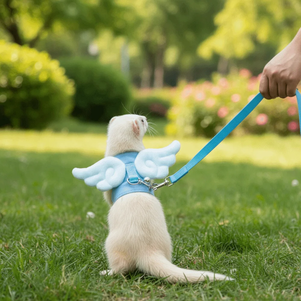 Adjustable Ferret Traction Harness Cartoon Comfortable Guinea Pig Chest Strap with Bell Escape-Proof Pet Traction Rope Adventure - view 5