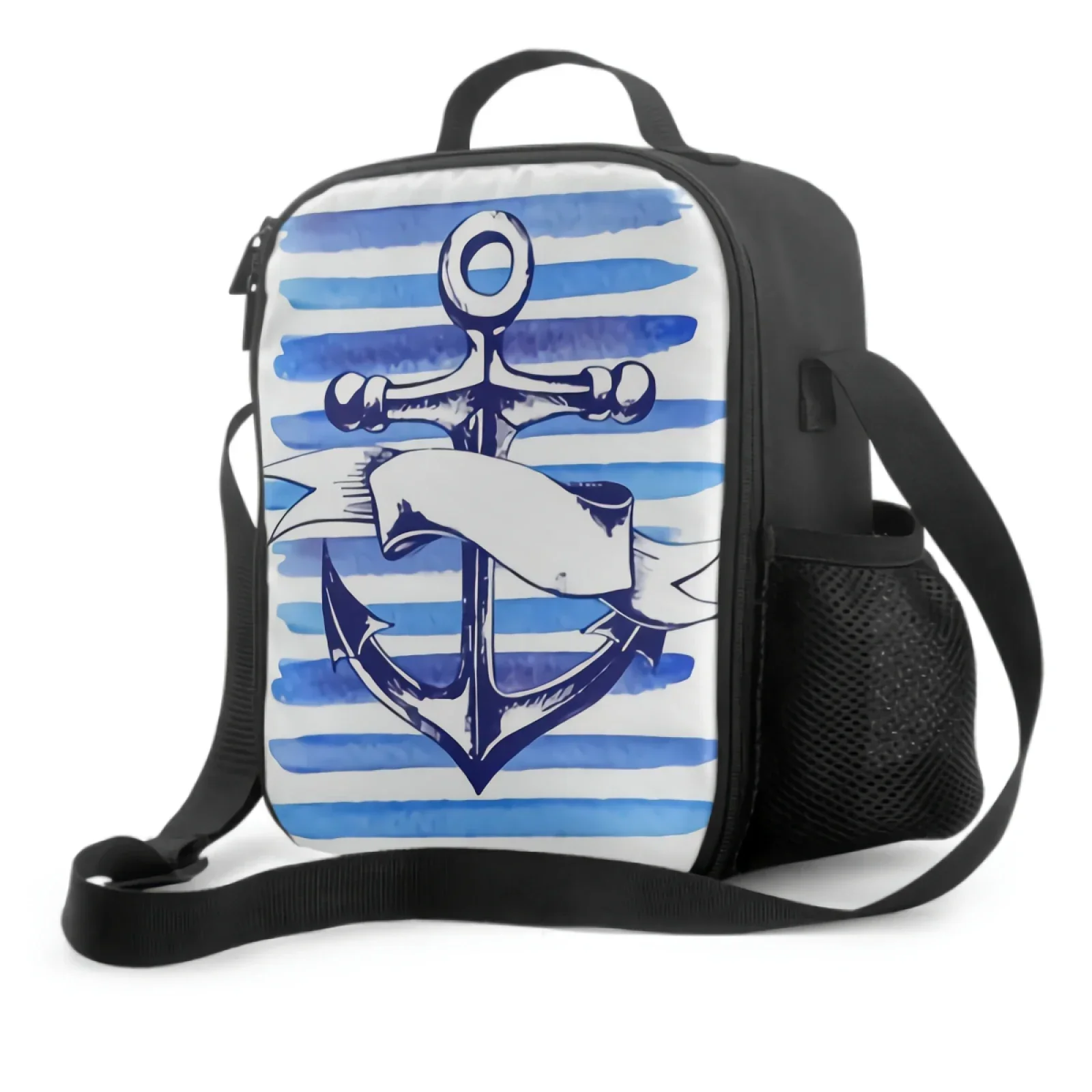 Lancheira de âncora náutica Saco de refeição isolado, Ocean Sea Marine Theme, Recipiente de alimento para meninos e meninas, Escola e viagens, Verão