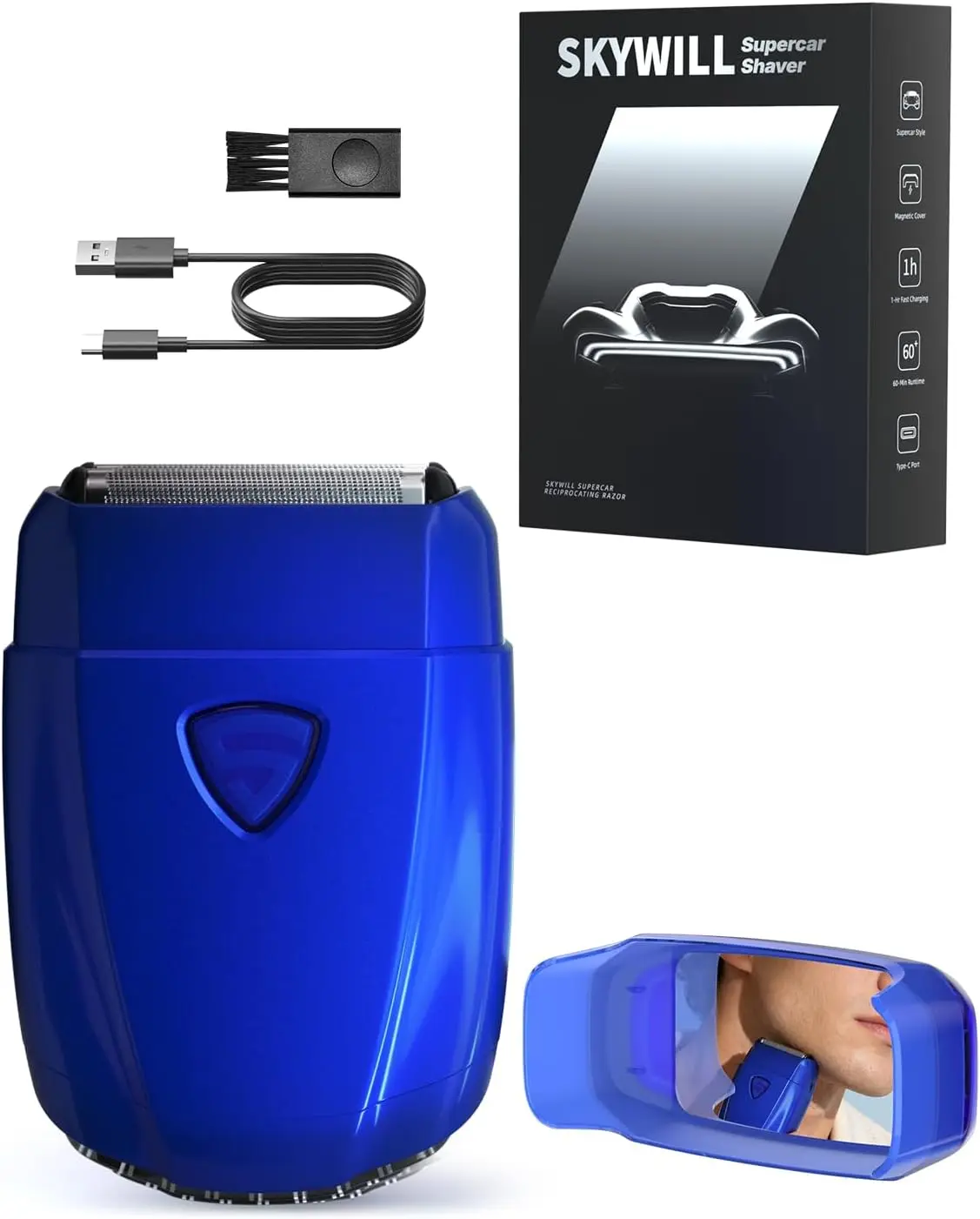 

Men's Electric Foil Shaver, Wet & Dry with 3 Floating Blades, USB-C Fast Charge, IPX7 Waterproof for Travel & Home Use