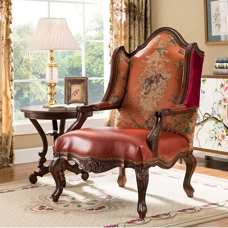 

Кожаное кресло Tiger из массива дерева, винтажное, с высокой спинкой, для спальни и гостиной, W417