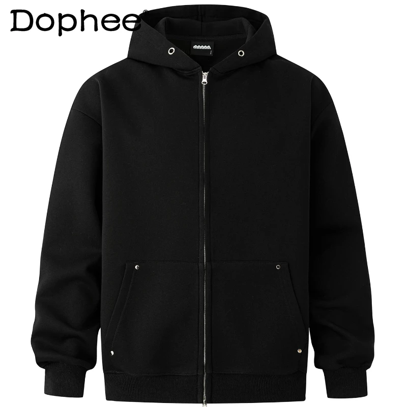 

Stylish Simple Hooded Zipper Sweatshirts Men's 2026 Spring New Loose Comfort Long Sleeve Tops Male Handsome Solid Color Hoodies