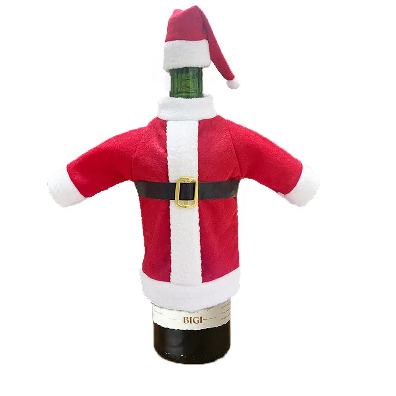 Santa Claus Suit Wine Bottle Covers, Holiday Wine Bottle Sweater Cover with Hat for Party Christmas Dinner Table Decorations