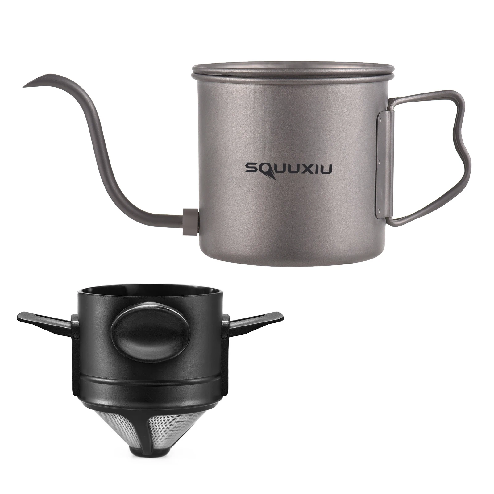 400ml Pour Over Kettle Gooseneck Coffee Kettle Ti Folding Handle Water Kettle with Lid and Coffee Filter