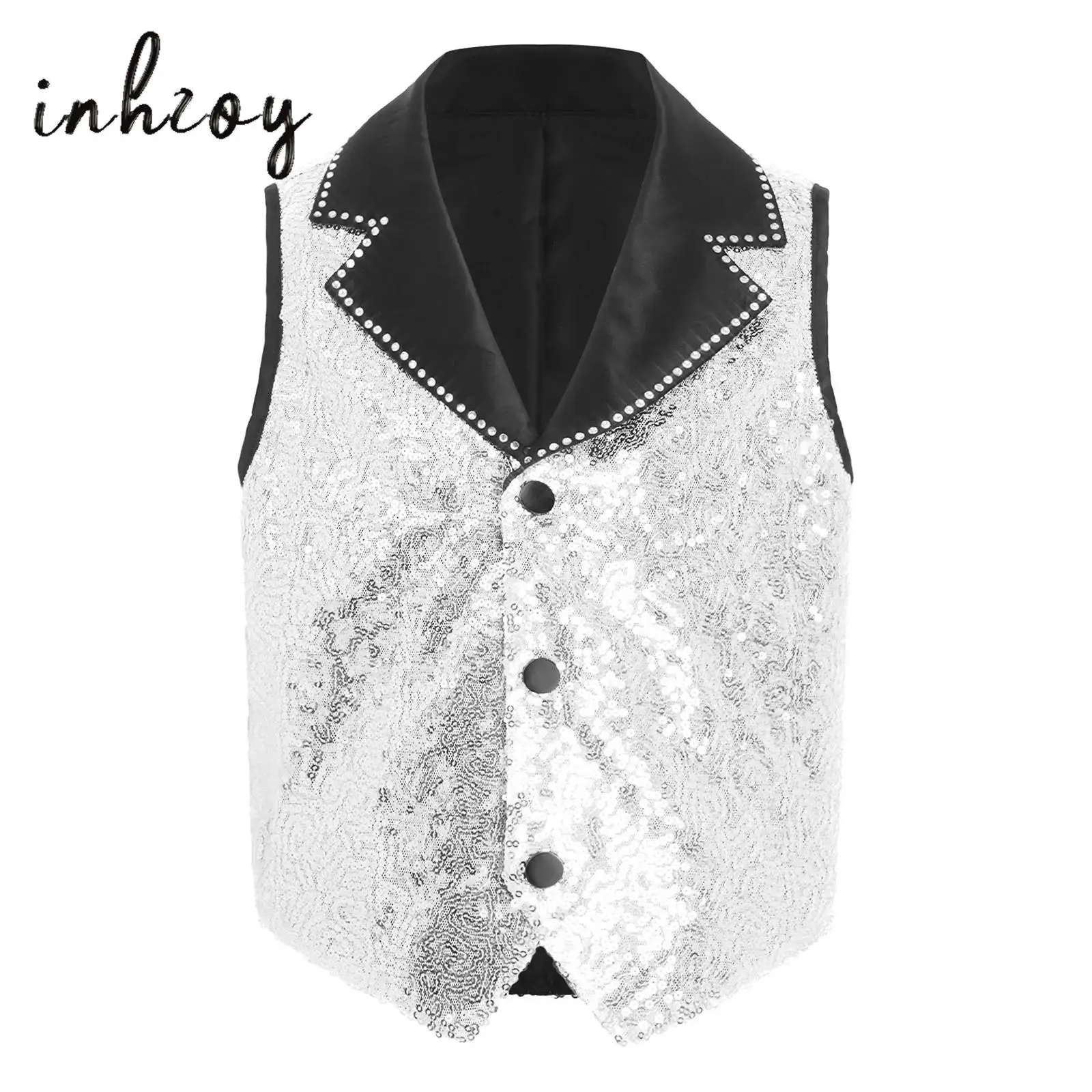 

Children's Sequin Jazz Dance Vests Girls Stage Performance Costume Kids Lapel Waistcoat Disco Outfit Music Party Festival Vest