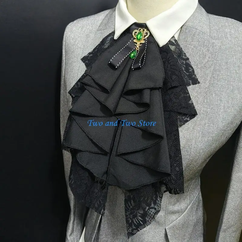 HX6F Stylish Lace Faux Collar Detachable Collar Ruffled Design Jabot Collar Neckpiece