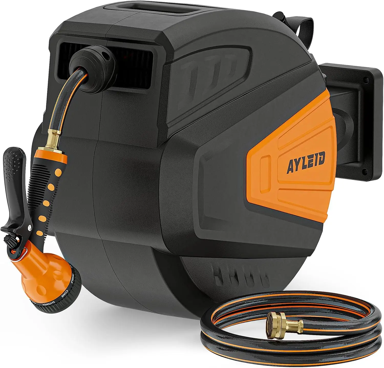 

Retractable Garden Hose Reel, 1/2 in x 100 ft Wall Mounted with 9-Function Sprayer Nozzle and Slow Return System