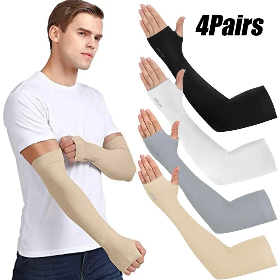 4 Pairs Ice Silk Sun Protection Arm Sleeves, UV Cooling Anti-UV Oversleeves for Cycling Driving Outdoor Sports Unisex