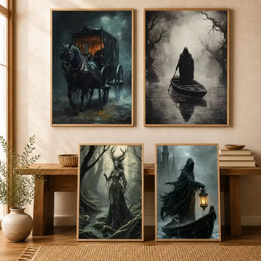 Dark Academia Art The Witch Demon Poster Wall Stickers Self Adhesive Painting HD Art Decals for Bedroom Living Room Home Decor
