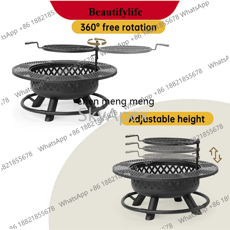 z189 36 Inch Round Outdoor Black Charcoal Grill Stainless  Steel  Fire  Pit  BBQ  Garden  Backyard  Smokeless  Heat  Resistant