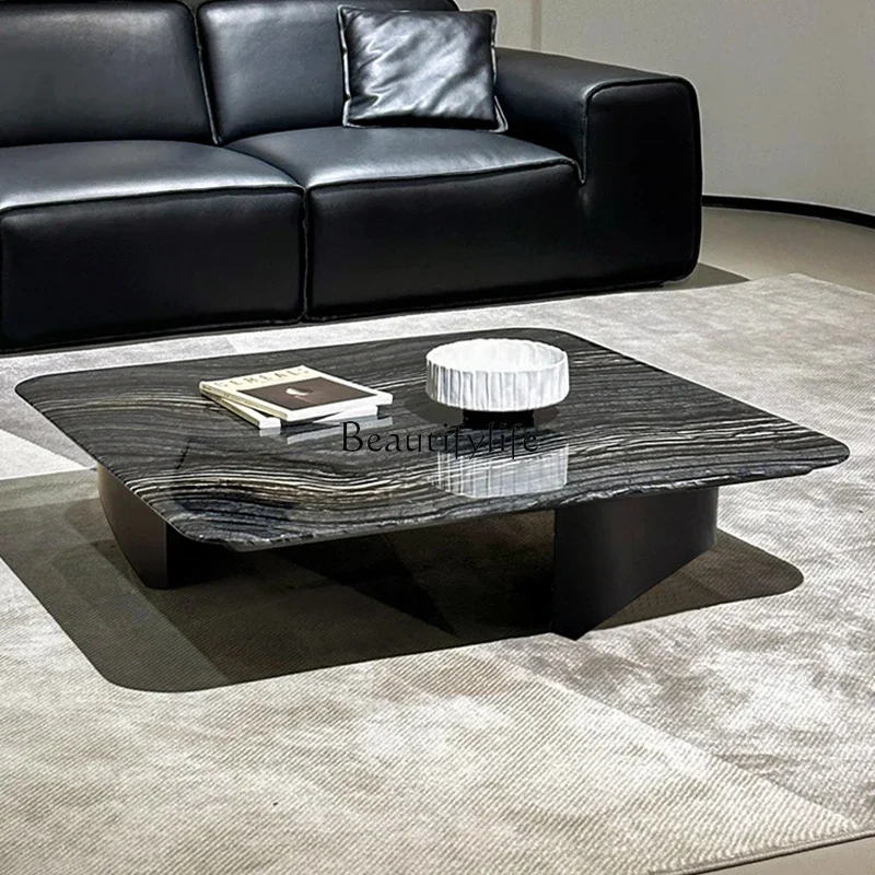 

yj25 Modern Light Luxury Natural Luxury Stone Coffee Table Italian Style Living Room Light Luxury Square Tea Table