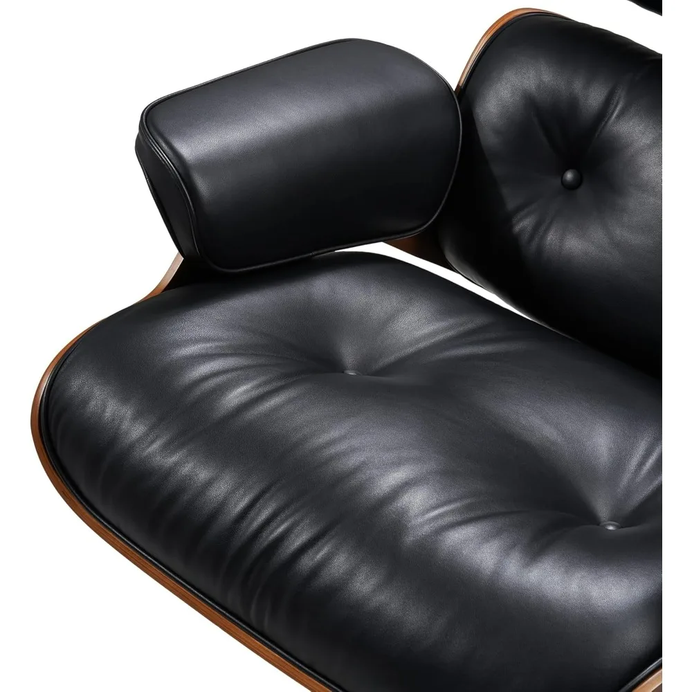 Top Grain Leather Lounge Chairs, Solid Wood Furniture Indoor Chairs Chaise Lounge Chair and Ottoman Mid Century Lounge Chair