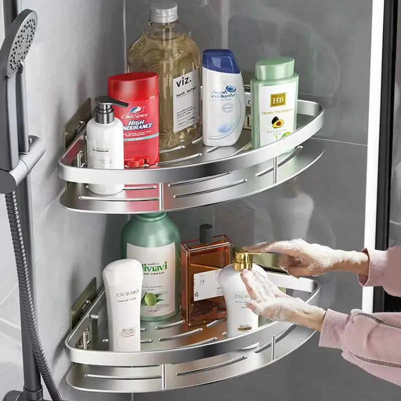 Bathroom Shelf Kitchen Storage Organizer Aluminum Alloy Shampoo Rack Shower Shelf Bathroom Accessories No Drill Shelf