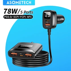 차량용 USB C타입 고속 충전기, 아이폰 13, 14 프로, 삼성, 화웨이용, 5 인 1, 78W PD 3.0, QC 3.0, SCP