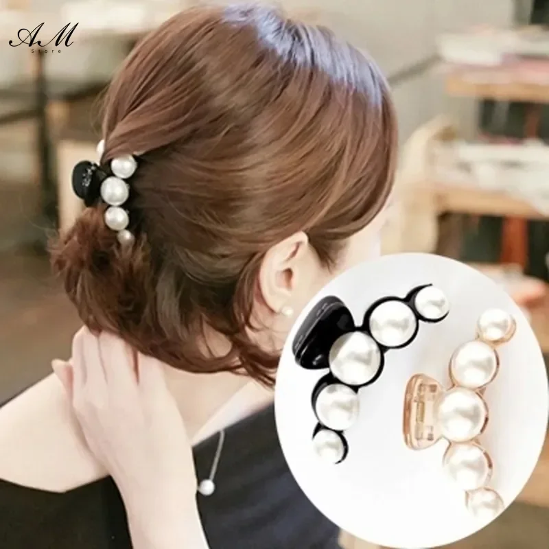 Elegant Pearl Hair Claws Clips Non Slip Elegant Acrylic Hair Clips for Women Makeup Medium Small Barrette Crab Hair Accessories