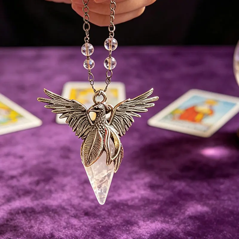 Vintage Phoenix Bird Crystal Pendulum for Healing Divination Natural Stone Pendant Amethysts Black Obsidian Quartz Pendulos X403