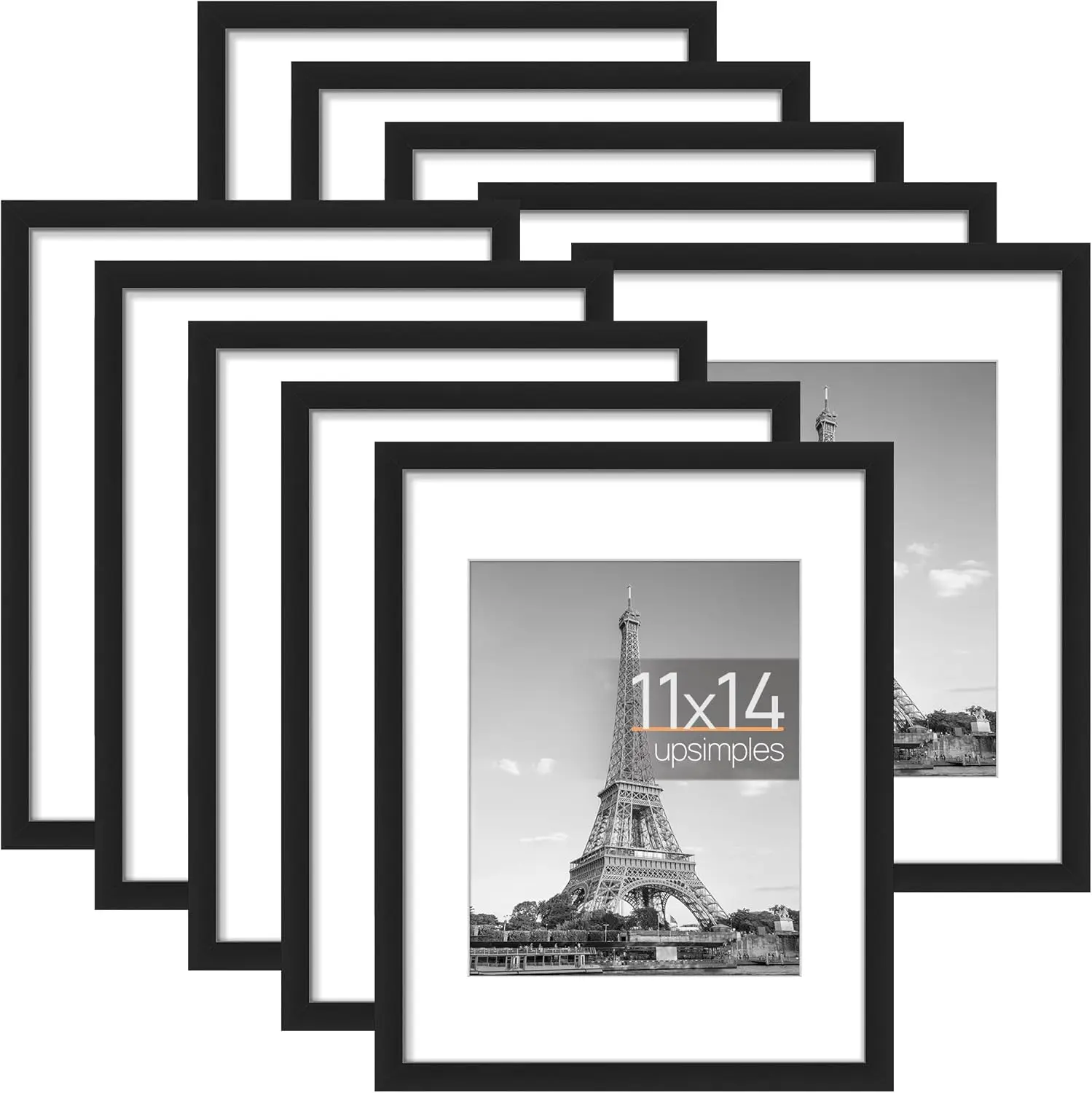 Upsimples 11x14 Picture Frame Set of 10, Display Pictures 8x10 with Mat or 11x14 Without Mat, Multi Photo Frames Collage