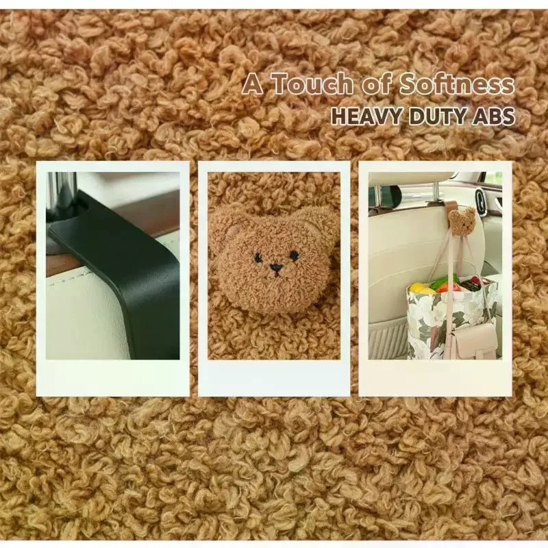 1PCS Cute Cartoon Bear Car Seat Back Hooks Storage Vehicle Headrest Organizer Hanger For Groceries Bag Handbag Car Decoration