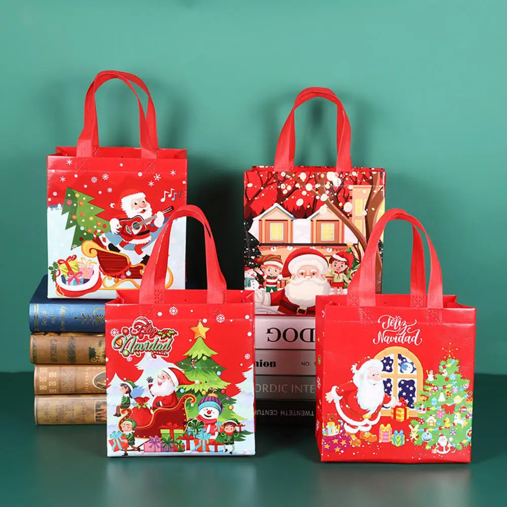 2024 New Christmas Gift Bags Non-woven Laminated Candy Packaging Tote Bag Snowman Print Folding Shopping Bag Party Supplies