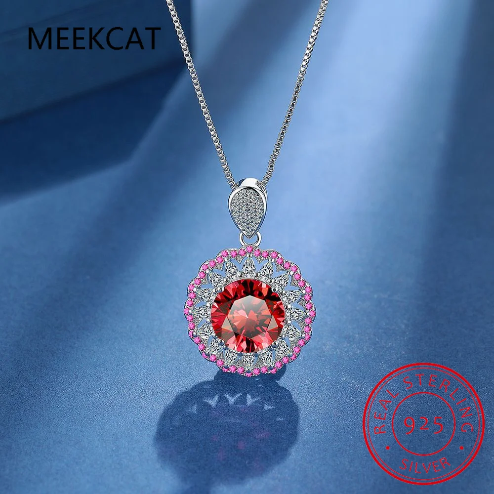 

Round Natural Red Garnet 925 Sterling Silver Halo Pendant Necklace for Women Fashion Gemstone Fine Jewelry Choker Colar de Prata