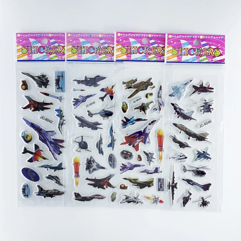 8 Sheets/Pack Aircraft Fighter Rocket Pattern Stickers for Kids Boys Military Fans 3D Bubble Scrapbook DIY Sticker Toy