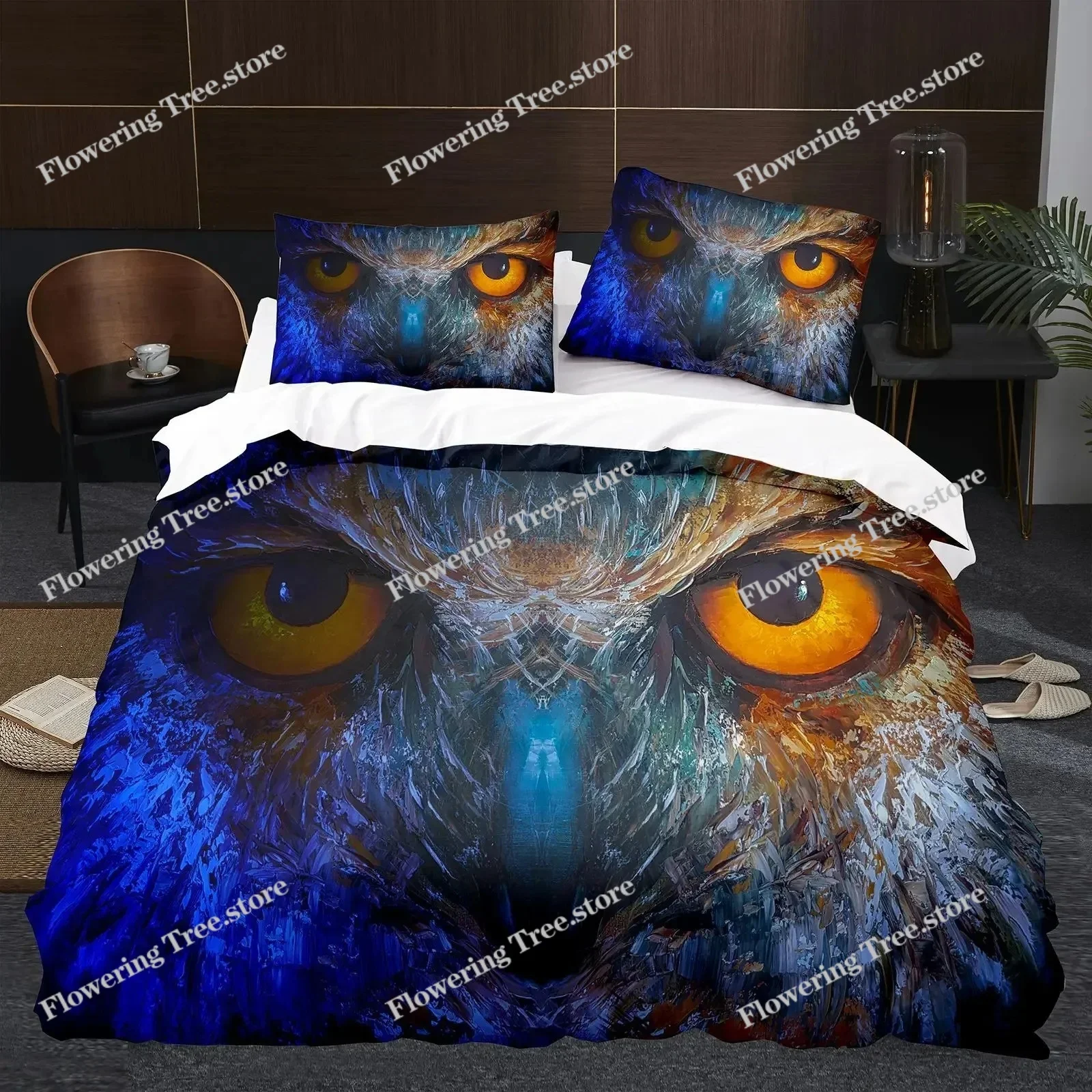 Owl Boys Youth Duvet Cover Set King Queen Cool Black Nighthawk Safari Wildlife Comforter Cover Bird Animal Polyester Bedding Set