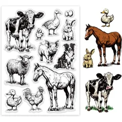 Farm Animals Clear Stamps 8.3x5.8 inch Cows Geese Ducks Roosters Horses Silicone Clear Stamp Seals Sheep Pigs Border Collies
