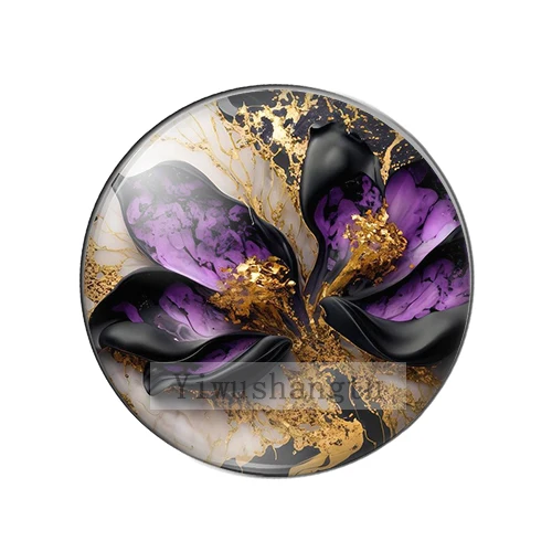 Tropical golden purple Flowers Art Paintings 8mm/12mm/20mm/25mm Round photo glass cabochon demo flat back Making findings