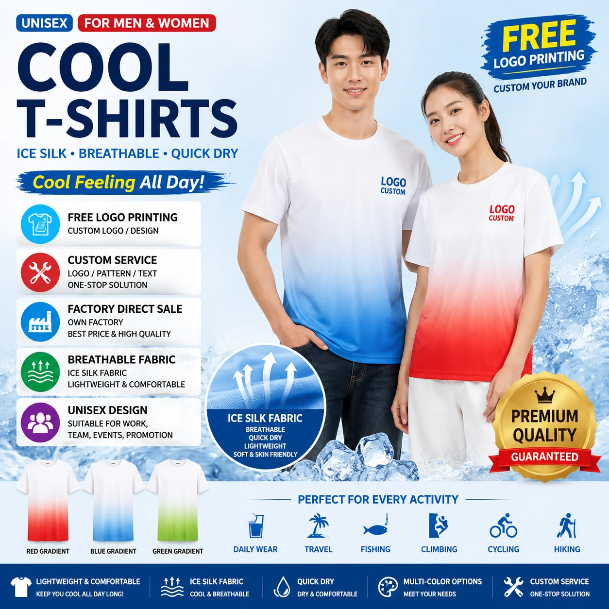 Gradient color workwear T-shirt party T-shirt  customized logo for events customized logo for activities