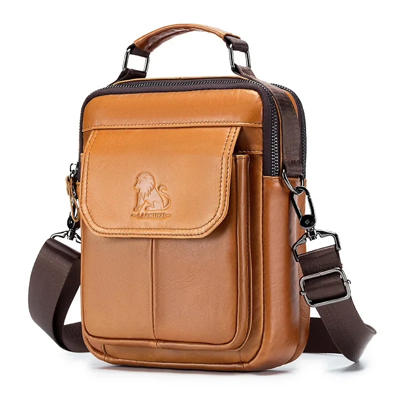 Business Men's Cowhide Shoulder Bag 2026  Fashion Shoulder Cross Body Vertical Square Headband Genuine Leather Bag Handbags
