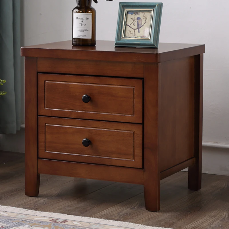 Fully equipped Chinese solid wood bedside table, simple modern dormitory storage locker, home bedroom walnut