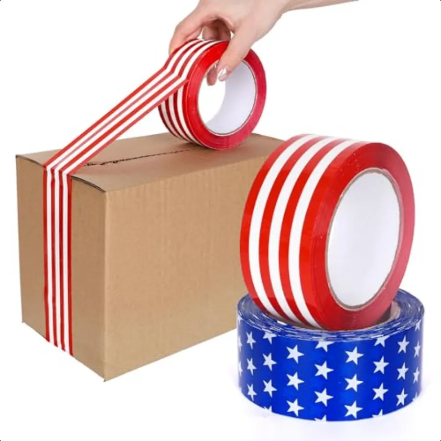 

220 ярдов патриотической упаковочной ленты, 4 июля, звезда и полосатая лента, водонепроницаемая транспортировочная лента ко Дню независимости для небольшого бизнеса DI