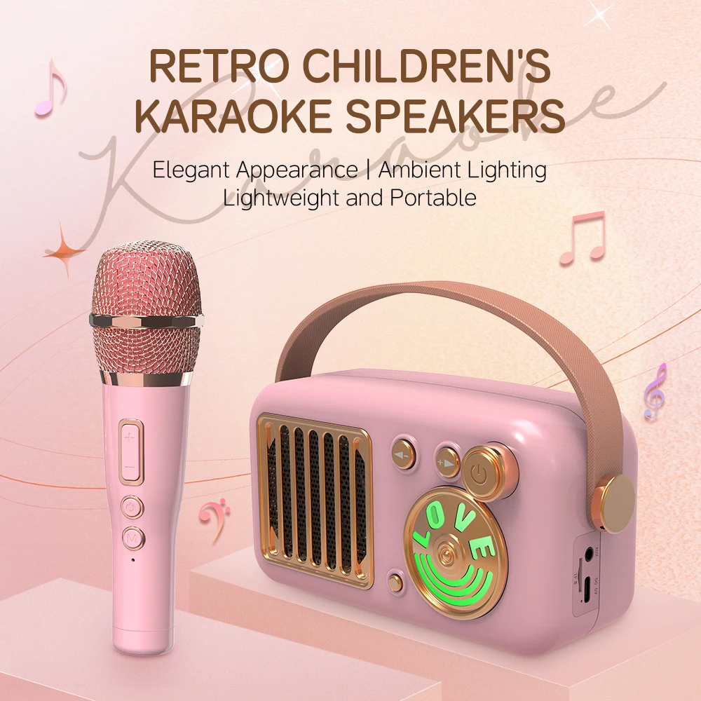 New T4 Karaoke Machine Portable BT Speaker With 1-2 Wireless Microphones HiFi Family Singing Loudspeaker Children's Gift