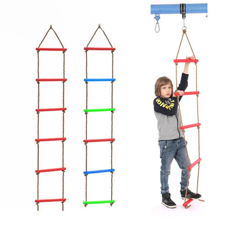 Escalera cuerda PE con peldaños madera para niños, columpio cuerda deportiva, equipo Fitness seguro, juguete y