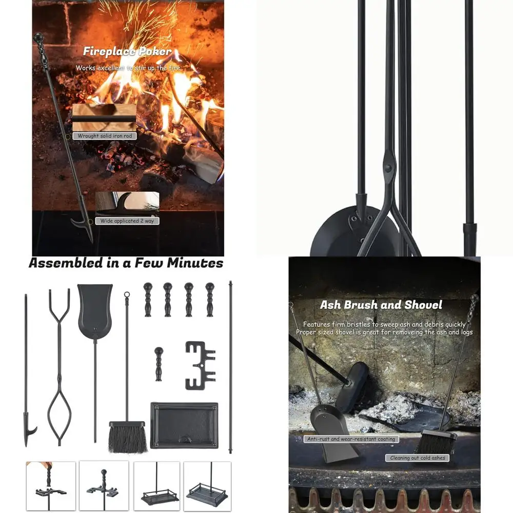 

5-Piece Lichamp Fireplace Tool Set with Durable Retro Handle, Indoor/Outdoor Use, FTS25BK